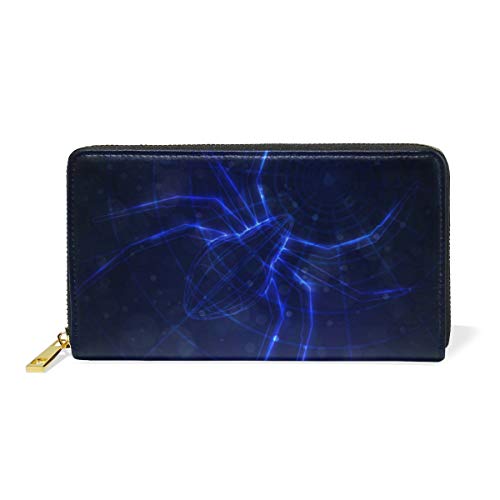 Dark Blue Spider Net Wallet for Women Leather Zipper Phone Coin Purse