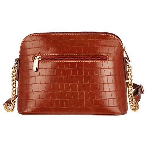 David Jones - Pequeño Bolso Bandolera Cadena Piel Cocodrilo Mujer - Bolsos de Hombro Cruzado Cuero PU - Mensajero Crossbody Bag - Bolso Mano Zip Embrague Clutch Pochette Noche Diario Vida - Marrón