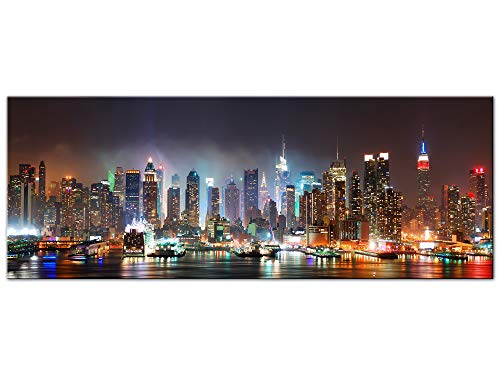 Declina - Cuadro de Paisaje Moderno, decoración de Pared, Cuadro Paisaje de Colores Vivos, Cuadro Decorativo Panorama Nueva York by Night 80 x 30 cm, Lona, 120x50 cm