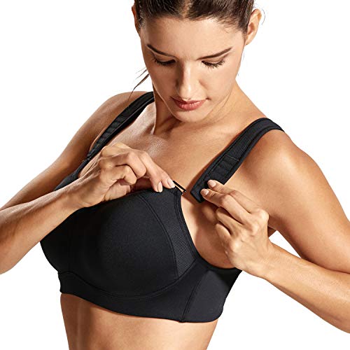 DELIMIRA Mujer Sujetador Deportivo Talla Grande de Alto Impacto Copas Moldeadas con Aros Negro 85D