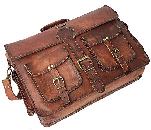 DHK 18 Inch Vintage Hecho a Mano maletín Messenger – Bolso para portátiles de Piel Mejor Ordenador Satchel Escuela Bolsa de Envejecido