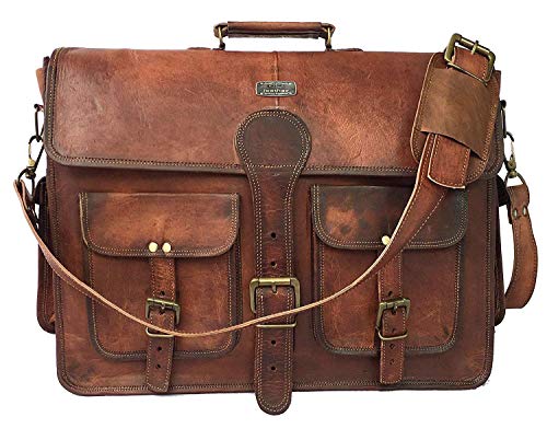 DHK 18 Inch Vintage Hecho a Mano maletín Messenger – Bolso para portátiles de Piel Mejor Ordenador Satchel Escuela Bolsa de Envejecido