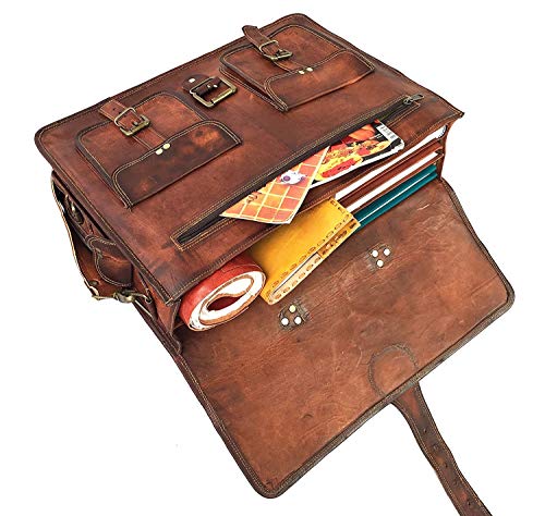 DHK 18 Inch Vintage Hecho a Mano maletín Messenger – Bolso para portátiles de Piel Mejor Ordenador Satchel Escuela Bolsa de Envejecido