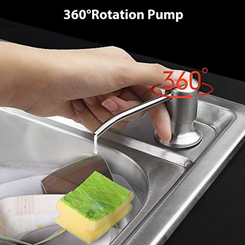 Dispensador de fregadero de jabón de 300 ml Dispensador de loción de acero inoxidable Botella Dispensador de boquilla de rotación de 360 ° Bomba para cocina o baño