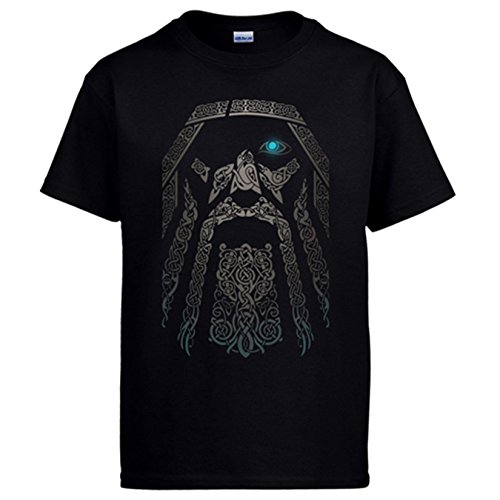 Diver Camisetas Camiseta Rostro del Dios Vikingo Odín Vikings - Negro, 12-14 años