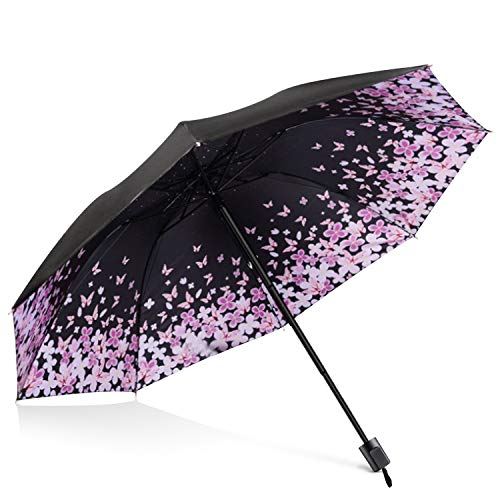 DORRISO Vogue Mujer Plegable Paraguas Mini Paraguas y Sombrillas Antviento Anti-UV Impermeable Ligero Viaje Paraguas Flor De Mariposa