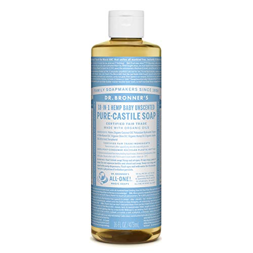 Dr. Bronner's - Jabón Líquido de Castilla Pura Sin Fragancia Orgánica para Bebé, 473 Mililitros