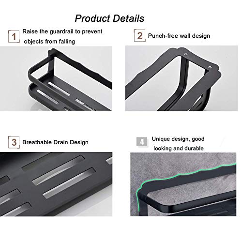 DZX Estante de Ducha de 2 Niveles, Organizador de Estante de baño Carrito de Ducha sin Espacio de perforación Organizador de Almacenamiento Rectangular de Aluminio montado en la Pared para baño, COC