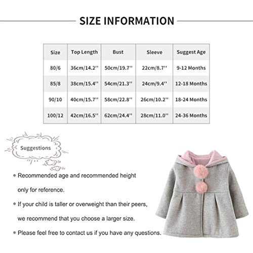 EDOTON Abrigos Niña Pequeño Ropa Otoño Invierno Chaqueta con Bola de Pelo Encantador Oreja Capucha Grueso Capa para Bebés Niña (9-12 Meses, Gris)