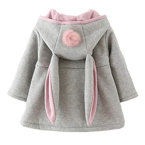 EDOTON Abrigos Niña Pequeño Ropa Otoño Invierno Chaqueta con Bola de Pelo Encantador Oreja Capucha Grueso Capa para Bebés Niña (9-12 Meses, Gris)
