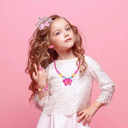 EQLEF Pendientes Clip niña, For Little Princess con Collar Pulsera Corona Pinzas para el Cabello Mini Garras para el Cabello, Kits de Joyas Lindas para Vestir a Las niñas (26 uds)