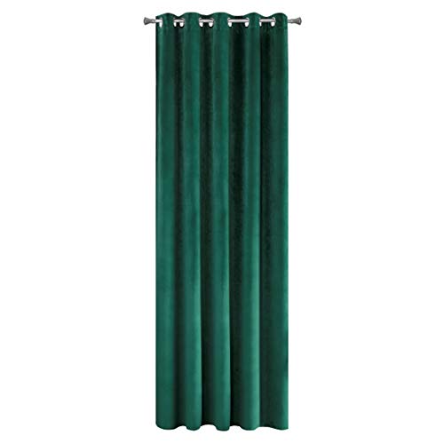 Eurofirany Velvet-Cortina de Terciopelo, Color Verde Oscuro 10 Ojales Suaves Elegantes, Dormitorio, salón, Tela, 140x250cm