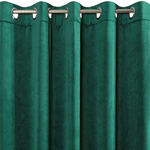 Eurofirany Velvet-Cortina de Terciopelo, Color Verde Oscuro 10 Ojales Suaves Elegantes, Dormitorio, salón, Tela, 140x250cm