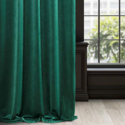 Eurofirany Velvet-Cortina de Terciopelo, Color Verde Oscuro 10 Ojales Suaves Elegantes, Dormitorio, salón, Tela, 140x250cm