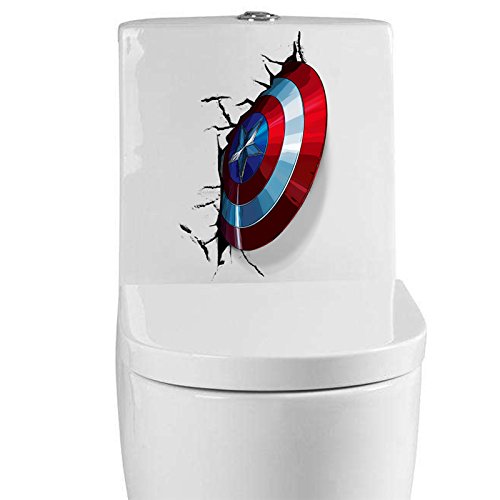 FangKuai Escudo FKAL0056 3D Vivid Capitán América a través de Pegatinas de Pared para niños Habitaciones WC Decoración Los Vengadores Adhesivos de Pared de PVC Arte Mural Poster