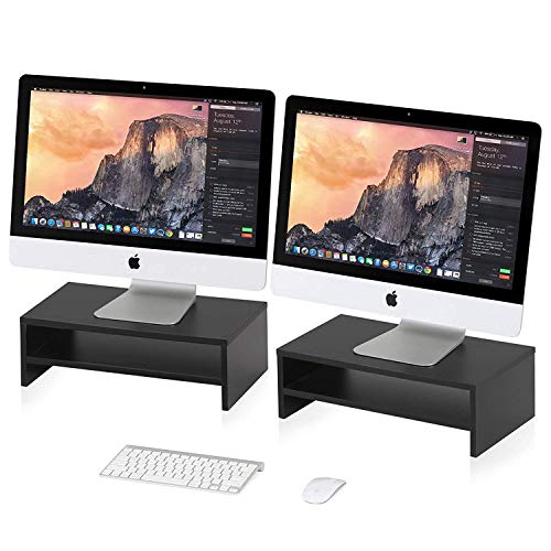 FITUEYES 2 Capas Elevador del Monitor de Madera Color Negro Soporte para Monitor 2 Soportes L42.5xW23.5xH14cm DT204202WB