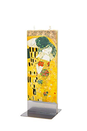Flatyz Vela Plana Pintada a Mano, Klimt, el Beso, sin Goteo, sin Humo, Decorativa, Vela de Doble Mecha.