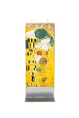 Flatyz Vela Plana Pintada a Mano, Klimt, el Beso, sin Goteo, sin Humo, Decorativa, Vela de Doble Mecha.