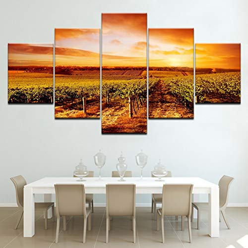 GHTAWXJ Sunset Hills Vineyards Landscape 5 Panels HD Print Wall Art Modern Poster Art Canvas Painting for Living Room Home Decor