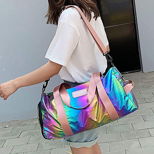 Gimnasio Bolsa de lona Mujer Durante la noche Mediano Ligero Plegable Weekender Equipaje de viaje Deporte Atlético Impermeable Compartimento de calzado seco y húmedo para niñas Niños