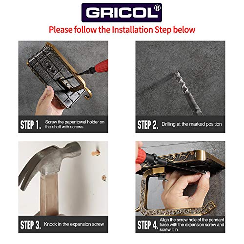 Gricol Portarrollos para Papel Higiénico Porta Rollos con Soporte para Teléfono Celular Toallero de Pared para Baño Estilo Retro Vintage (Dorado)