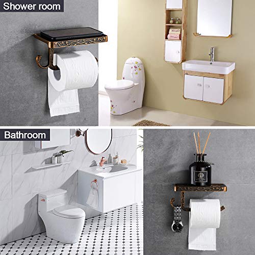 Gricol Portarrollos para Papel Higiénico Porta Rollos con Soporte para Teléfono Celular Toallero de Pared para Baño Estilo Retro Vintage (Dorado)