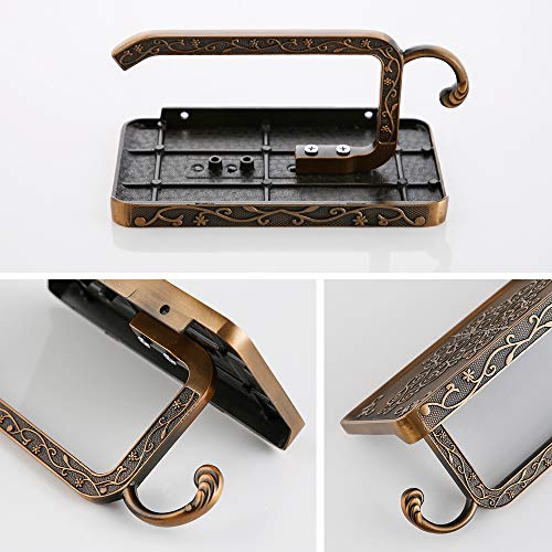 Gricol Portarrollos para Papel Higiénico Porta Rollos con Soporte para Teléfono Celular Toallero de Pared para Baño Estilo Retro Vintage (Dorado)