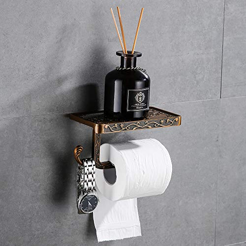 Gricol Portarrollos para Papel Higiénico Porta Rollos con Soporte para Teléfono Celular Toallero de Pared para Baño Estilo Retro Vintage (Dorado)