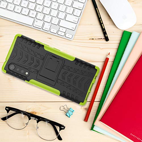 HAOTIAN Funda para LG Velvet Funda y 2 Cristal Templado, Carcasa [Tough Armor Series] Robusta Armadura Híbrida TPU/PC, Protector Interno TPU a Prueba de Golpes + Soporte Plegable. Blanco