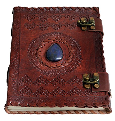Hecha a mano, tamaño grande 8 "Piel repujada Celta Dos Cierres Azul Piedra Blank Personal diario cuaderno rellenable regalo