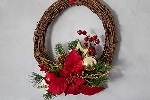 Heitmann DECO - Corona de Navidad decorativa con ramas de abeto (rojo, dorado, verde)