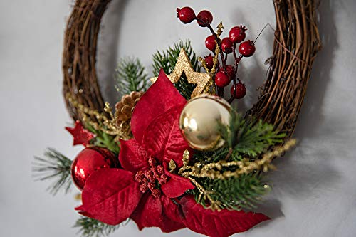 Heitmann DECO - Corona de Navidad decorativa con ramas de abeto (rojo, dorado, verde)