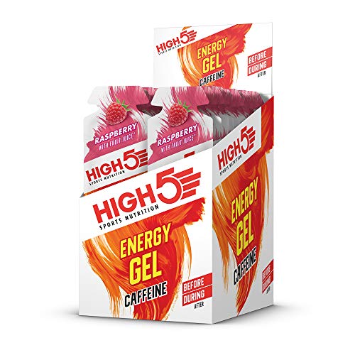 HIGH5 Cafeína Gel Energético Bolsitas de Liberación Rápida con Zumo de Fruta Natural (Frambuesa Cafeína)