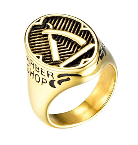 HIJONES Punk Gótico Forma Ovalada Maquinilla de Afeitar Anillo para Hombre Acero Inoxidable Tallado con Palabras Oro Tamaño 26