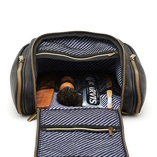 Höher - Bolsa de Baño de Calidad, Gran Capacidad, Gancho para ser Colgado – Artículos de Tocador, Kit de Afeitado, Cosméticos - Regalo para Hombres y Mujeres - Camping, Viajes, Gimnasio (latón negro)