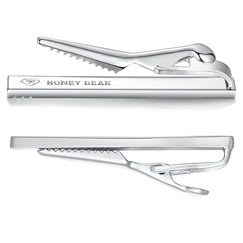 Honey Bear Clip Pasador de corbata -Talla normal Para Hombre Necktie, Acero inoxidable,Boda Negocio Regalo,5.4cm Plata