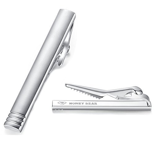 Honey Bear Clip Pasador de corbata -Talla normal Para Hombre Necktie, Acero inoxidable,Boda Negocio Regalo,5.4cm Plata