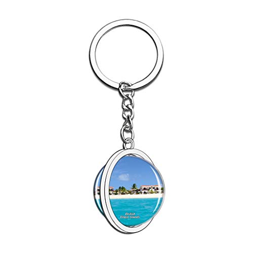 Hqiyaols Keychain Fort Burt Tortola Islas Vírgenes Británicas Cristal Girar Acero Inoxidable Llavero Viajes Ciudad Recuerdo Llavero
