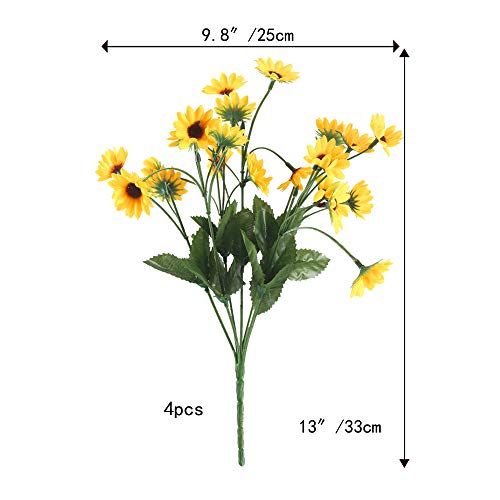 HUAESIN 4pcs Flores Artificiales Amarillas Margaritas Artificiales Decoracion Exterior Interior Arbusto Plastico Flor Girasol Falsa para Cementerio Boda Jardin Mesa Terraza Baño Cocina Jarrones