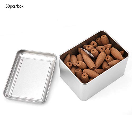 Hztyyier 50 Piezas Caja Conos de Incienso de reflujo Aroma Natural Sándalo Incienso de reflujo Ideal para la aromaterapia de meditación en el hogar(#4)
