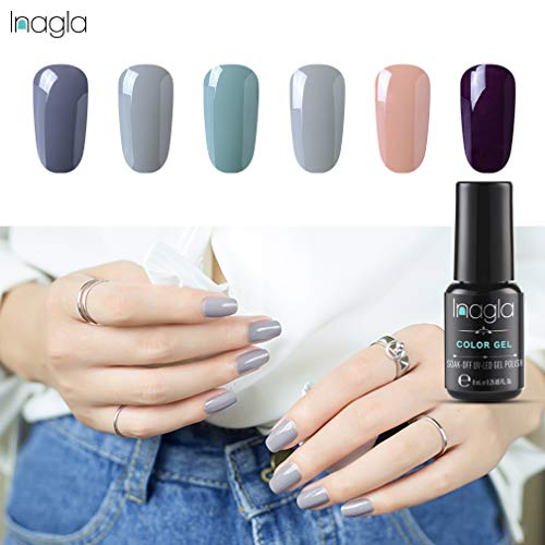 Inagla Esmaltes de Uñas en Gel UV LED, 6pcs Esmaltes Semipermanentes, Pintauñas de 8ml 010