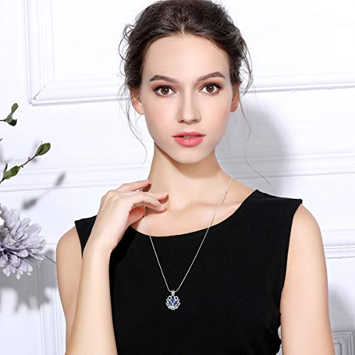 INFUSEU Collar difusor de aceite esencial de aromaterapia para mujer, difusor de perfume de loto, 14 mm, colgante con 6 piedras de lava y cadena de 61 cm, regalos para dama