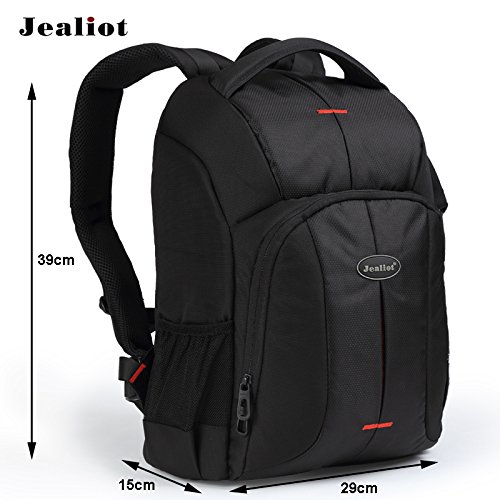 Jealiot – Cámara DSLR Mochila con bolsillos soporte para trípode y de lluvia para cámaras SLR Canon, Nikon, Sony, Pentax, Olympus – Garantía de por vida