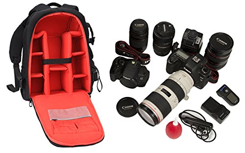 Jealiot – Cámara DSLR Mochila con bolsillos soporte para trípode y de lluvia para cámaras SLR Canon, Nikon, Sony, Pentax, Olympus – Garantía de por vida