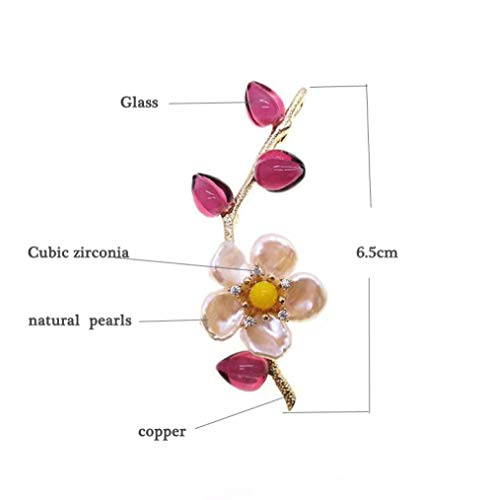 kliy Broches Y Alfileres para Mujerflor De Cerezo Flor De Ciruelo Rama De Melocotonero Natural Barroco Perla Vidrio Bronce Fundido Broche Flor