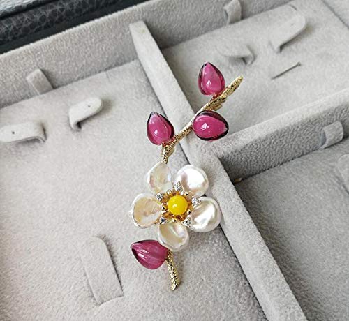kliy Broches Y Alfileres para Mujerflor De Cerezo Flor De Ciruelo Rama De Melocotonero Natural Barroco Perla Vidrio Bronce Fundido Broche Flor