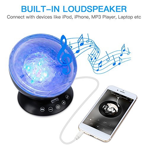 Lámpara Proyector Océano Ola LED Luz Noche Giratoria Reproductor de Música Mando a Distancia para Dormitorio de Niños, Fiestas, Regalos y Decoración del Hogar
