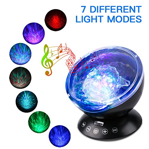 Lámpara Proyector Océano Ola LED Luz Noche Giratoria Reproductor de Música Mando a Distancia para Dormitorio de Niños, Fiestas, Regalos y Decoración del Hogar