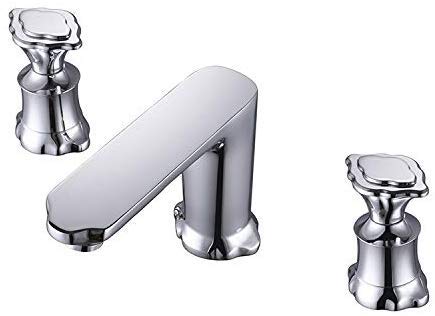 Leilims Europauml ICA Antigua Cuenca de Tipo Split de Cobre Grifo del baño Doble Lavabo del Hotel Heiszlig Que Agua fría y Mezclador de Tres Piezas de Cromo (Color : Chrome)