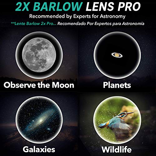 Lente Acromática Barlow 2X Pro Slokey SkyWays de Calidad Óptica Superior tratada con FMC y Anti-reflejante para una Imagen Nítida y Luminosa - Súper Ligera, Compacta y Resistente (1,25”)